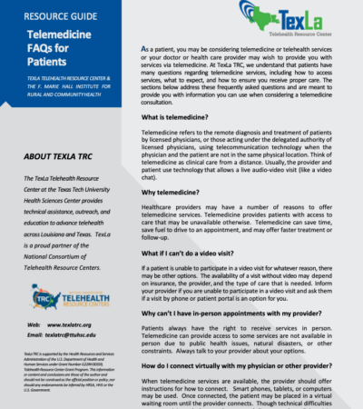 TexLa TRC Telemedicine FAQs for Patients